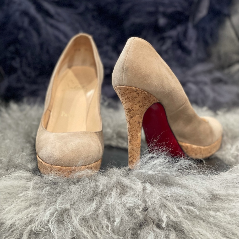 Beige Suede Christian Louboutin Red Bottom Heels